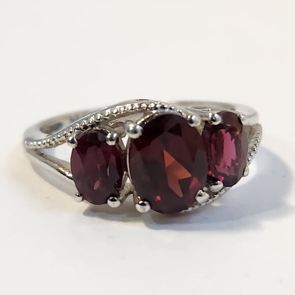 NIB VTG 925 Silver 3 StoneTrilogy 2 Variety Garnet Ring Size 7 - Picture 5 of 11